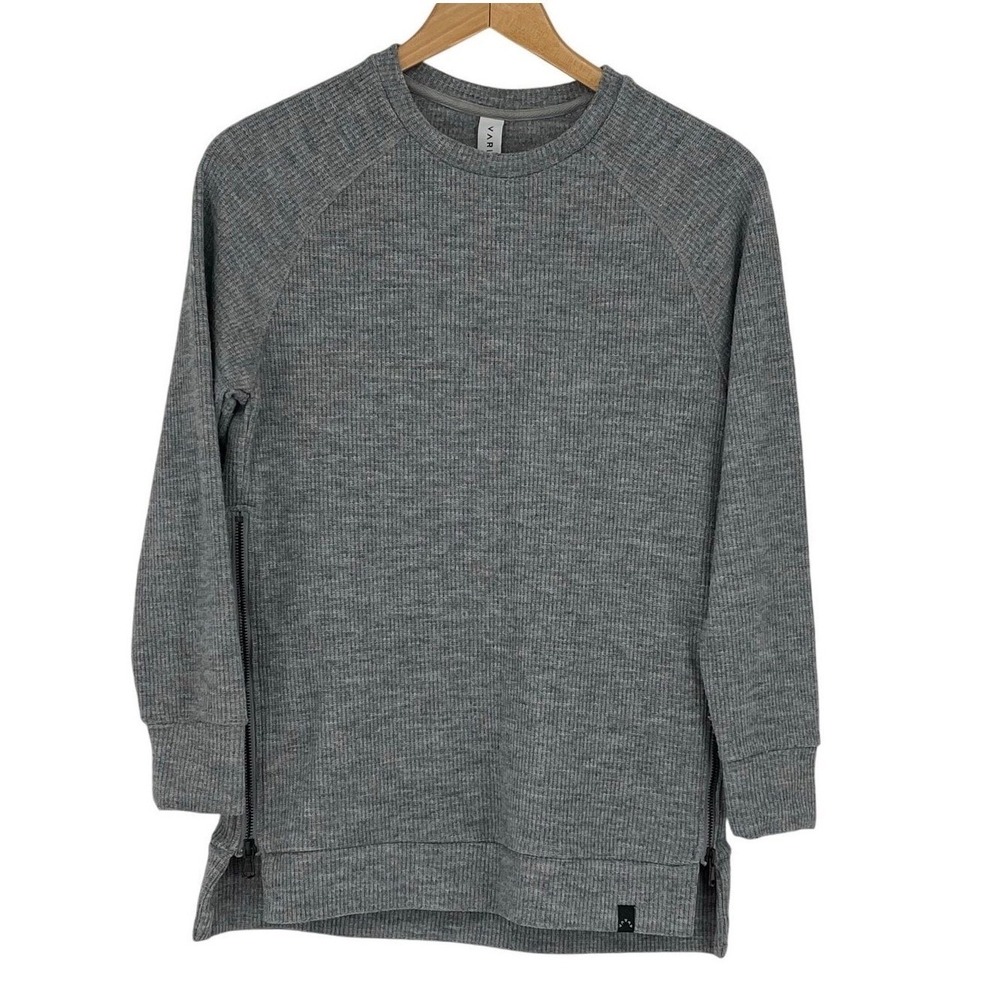 Varley Gray Ribbed Side Zip Pullover XS Athleisure Lounge Yoga Top